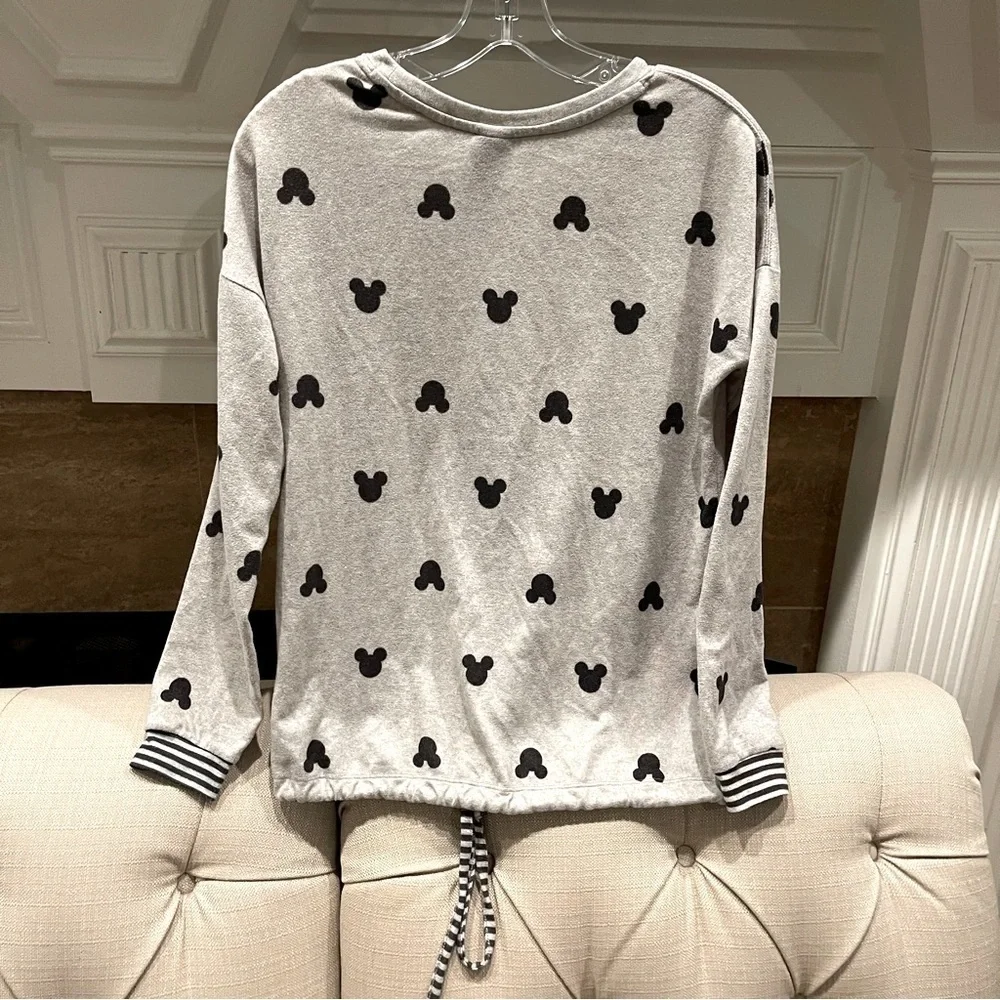 BN:  Mickey Mouse Fleece Top Women’s XS Sweater Tie Waist Gray - Picture 2 of 8